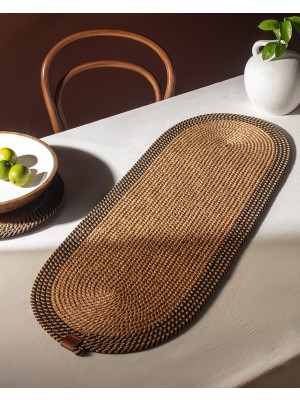 Halımax Alice Jüt Hasır Dokulu Oval Runner Çift Taraflı Yıkanabilir Amerikan Servis Kahve 35X100CM