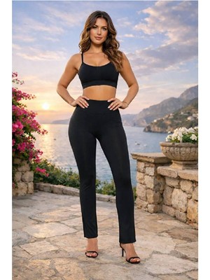 Velora Shopping Yüksek Bel, Toparlayıcı ve Esnek Dalgıç Kumaş Iç Göstermeyen Ispanyol Paça Şık Tayt