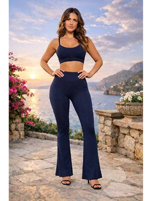 Velora Shopping Yüksek Bel, Toparlayıcı ve Esnek Dalgıç Kumaş Iç Göstermeyen Ispanyol Paça Şık Tayt