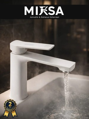 Mixsa Oscar Serisi Premium Beyaz Banyo Lavabo Bataryası - Modern Tasarım Lüks Banyo Musluğu