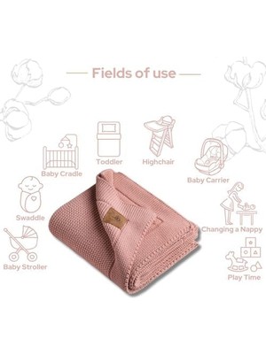 Ecosell Dedi ALINA%100 Organik Pamuklu Bebek Battaniyesi Kızlar/erkek Çocuklar Için 80X100 cm - Kundak ve Bebek Battaniyesi, Yumuşak Hafif Örgü Battaniye (Pembe)