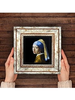 Ecosell Johannes Vermeer Inci Küpeli Kız Taş Duvar Tablosu - Çerçeveli Taş Tablo - Dekoratif Duvar Sanatı - Modern Ev ve Ofis Duvar Dekoru T1-140