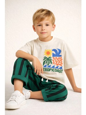 Zekalya Premium Urban Mini Tropical Oversize Erkek Çocuk Eşofman Takımı %100 Pamuk