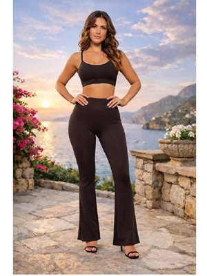 Velora Shopping Yüksek Bel, Toparlayıcı ve Esnek Dalgıç Kumaş Iç Göstermeyen Ispanyol Paça Şık Tayt