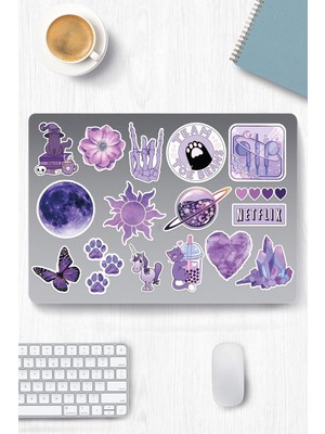 Ecosell Purple Aesthetic Temalı Etiket Seti 1 - Mor - Laptop Notebook Telefon