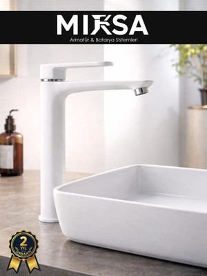 Mixsa Çanak Lavabo Beyaz Ağır Malzeme Lüx Yüksek Lavabo Musluğu Bataryası