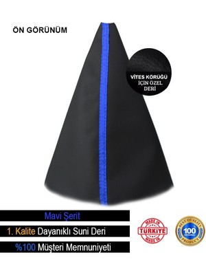 Ruselland Volkswagen Polo Siyah Deri Özel Yeni Tasarım Mavi Şerit Spor Dikiş Vites Körüğü