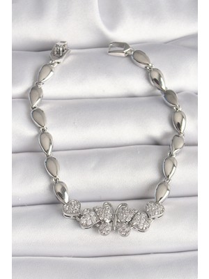 Similar Pirinç Gümüş Renk Zirkon Taşlı Figür Damla Zincir Model Kadın Bileklik - TJ-BB6841