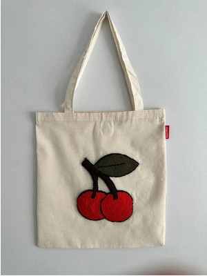 Kiraz Desenli Punch Örgü Bez Çanta 35-40CM