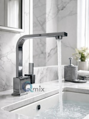 Qmix KARE PİRİNÇ GÖVDE ÇİFT SU GİRİŞLİ LÜX BANYO LAVABO BATARYASI-ÜST KALİTE