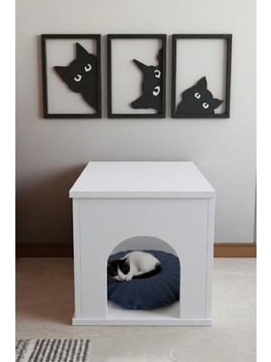 ODESSIA Pet Sandık Kapalı Kedi Yatağı Antre Mobilyası – Sehpa Tipi Ahşap Kapalı Kedi Evi