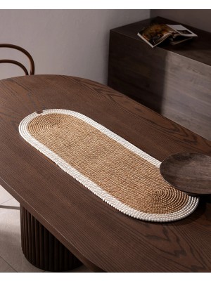 Halımax Alice Jüt Hasır Dokulu Oval Runner Çift Taraflı Yıkanabilir Amerikan Servis Beyaz 35X100CM