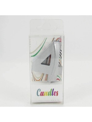 Ecosell 4 Dört Rakamlı Gümüş Gri Mum 6.5 cm