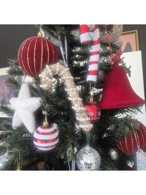 Ecosell Yılbaşı Baston Şeker Inci Şeritli 17CM AST7243