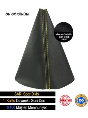 Ruselland Volkswagen Polo Siyah Deri Özel Yeni Tasarım Sarı Spor Dikiş Vites Körüğü