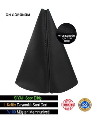 Ruselland Volkswagen Polo Siyah Deri Özel Yeni Tasarım Siyah Spor Dikiş Vites Körüğü