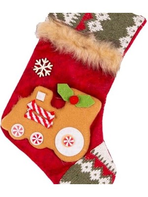 Ecosell Yılbaşı Ağaç Süsü Çorap Tren Figürlü Kırmızı 15X24 Cm.