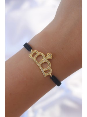 Similar Gold Renk Zirkon Taşlı Taç Figür Makrome Bileklik - TJ-BB6214