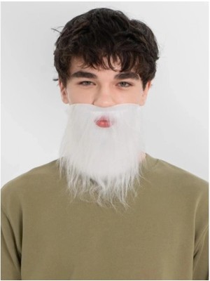 MiraLive Beyaz Kırçıllı Arkadan Lastikli Beyaz Takma Sakal Yetişkin Çocuk Uyumlu