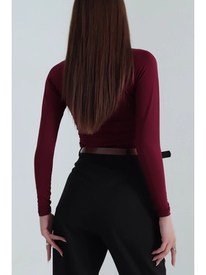 Mürdüm Çıtçıtlı Scuba Kadın Zıbın Body