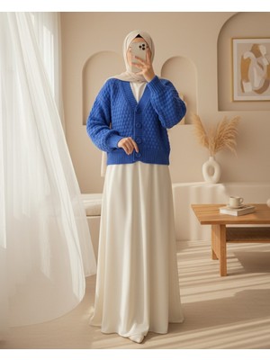 Modamorfo Kabartma Örgülü Düğmeli Triko Hırka  -Saks