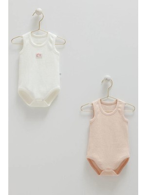 Caramell Basıc Kaşkorse Kolsuz Kız Ikili Body  - Krem - 62-68 cm Krem