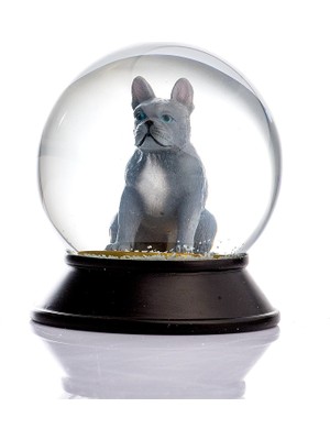 Ecosell Cam ve Reçine Altın Patiler Köpek French Bulldog (Gri) Kar Küresi Hediye