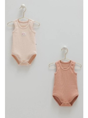 Caramell Basıc Kaşkorse Kolsuz Kız Ikili Body  - Pudra - 62-68 cm Pudra