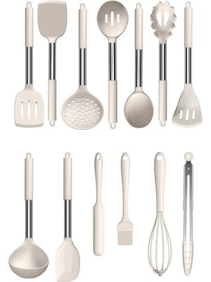 Paslanmaz Çelik ve Silikon Uçlu 14 Parça Mutfak Spatula Seti