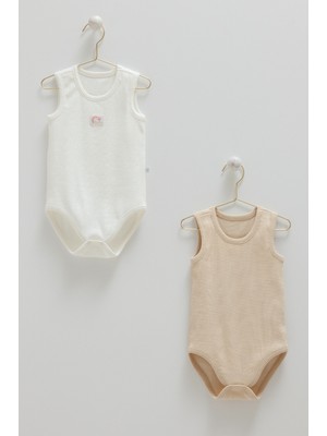 Caramell Basıc Kaşkorse Kolsuz Çıtçıtlı Kız Ikili Body  - Bej - 86-92 cm Bej