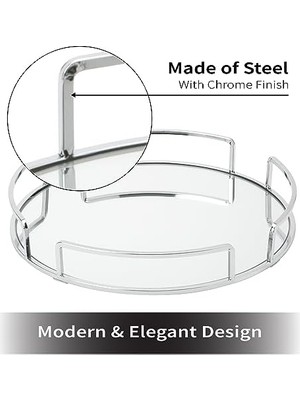 Ecosell Details Aynalı Makyaj Tepsisi | Boyutlar: 33 cm U x 33 cm G x 5 cm Y | Cam Taban | Kozmetik Için Harika | Takı | Tuvalet Malzemeleri | Organizasyon | Krom