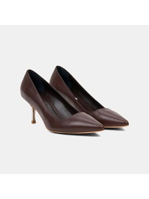 Desa Kadın Kahve Sivri Burunlu Deri Stiletto