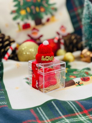 Yılbaşı Hediyesi Dekoratif El Yapımı Kutulu Küçük Bubble Mum Love Şapkalı 3 Adet