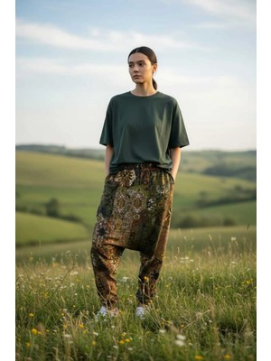 bilqasmi Etnik Desenli Kadın Şalvar Cepli, Lastikli Bel, Rahat Kesim Günlük Şalvar Pantolon