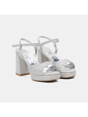 Desa Kadın Gümüş Simli Platform Topuklu Abiye Ayakkabı