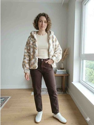 A&D Handmade El Örgüsü Puffy Kapüşonlu Crop Hırka