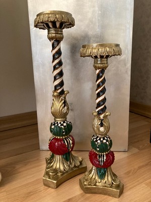 Şamdan 2'li Yer Mumluk El Boyama Yükseklik 51 ve 42 cm