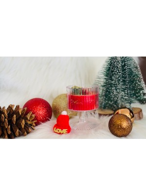 Yılbaşı Hediyesi Dekoratif El Yapımı Kadeh Kutulu Yılbaşı Süslü Kırmızı Mum 3 Adet