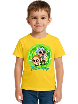 Sedirli Unisex Rick And Morty Baskılı Çocuk Tişört Pamuklu Penye Kumaş
