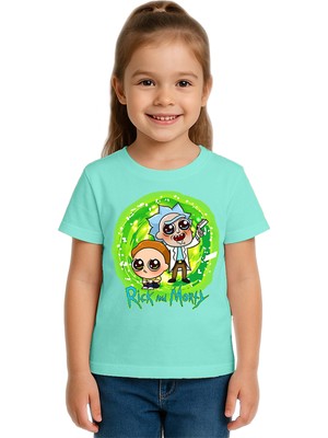 Sedirli Unisex Rick And Morty Baskılı Çocuk Tişört Pamuklu Penye Kumaş