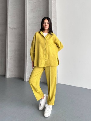 Ella Stylee Gömlek Pantolon Keten Ikili Takım