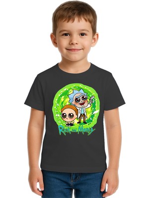 Sedirli Unisex Rick And Morty Baskılı Çocuk Tişört Pamuklu Penye Kumaş