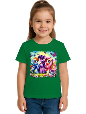 Sedirli Unisex My Little Pony Baskılı Çocuk Tişört Pamuklu Penye Kumaş