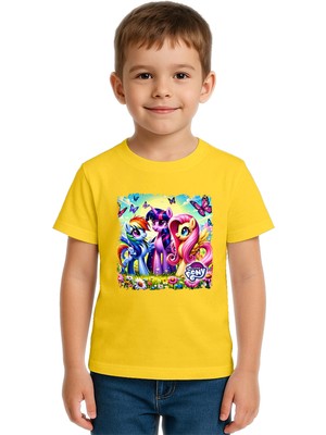 Sedirli Unisex My Little Pony Baskılı Çocuk Tişört Pamuklu Penye Kumaş
