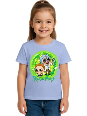 Sedirli Unisex Rick And Morty Baskılı Çocuk Tişört Pamuklu Penye Kumaş