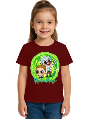 Sedirli Unisex Rick And Morty Baskılı Çocuk Tişört Pamuklu Penye Kumaş