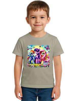 Sedirli Unisex My Little Pony Baskılı Çocuk Tişört Pamuklu Penye Kumaş