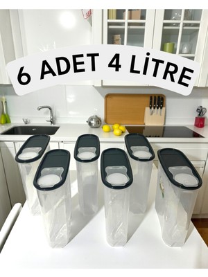 6'lı Set 4l Sızdırmaz Erzak ve Bakliyat Saklama Kabı Kiler Kutusu