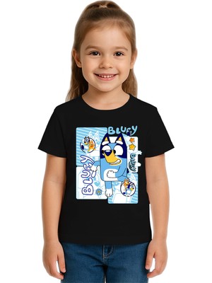 Sedirli Unisex Bluey Baskılı Çocuk Tişört Pamuklu Penye Kumaş