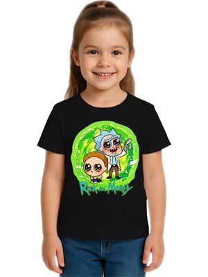 Sedirli Unisex Rick And Morty Baskılı Çocuk Tişört Pamuklu Penye Kumaş